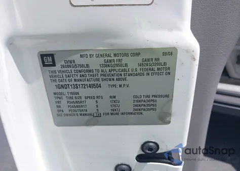 2007 Chevrolet Trailblazer Ls from USA, damaged, VIN 1GNDT13S172149504